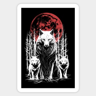 red moon wolf and wolf cubs Sticker